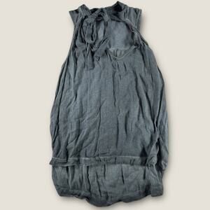 Free People Tunic Mini Dress Small Gray Voile Trapeze Slip Tie Neck‎ Sleeveless